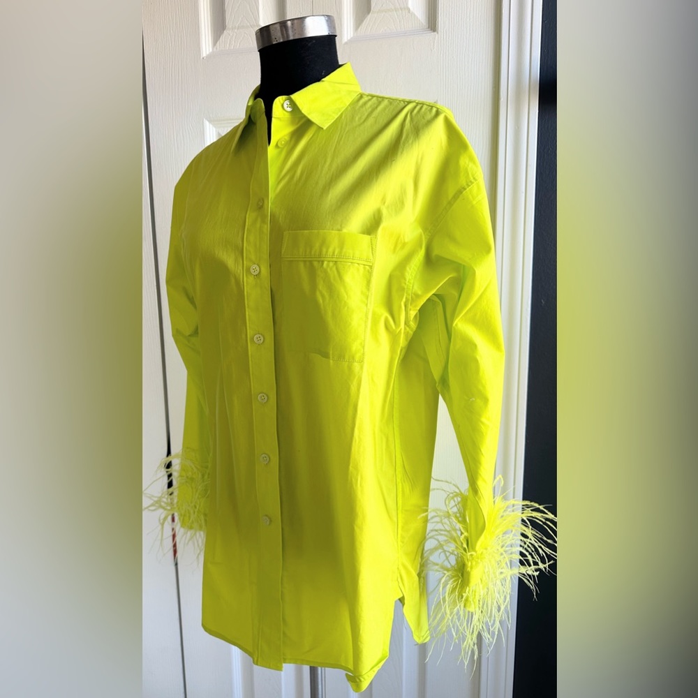 NWT J Crew Collection Feather trim Cotton poplin button up collared Shirt Top 6